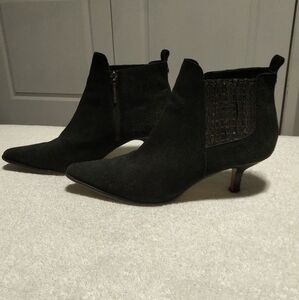 Donald J. Pliner Latour Black Suede Kitten Heel Boots
